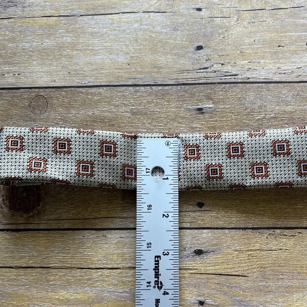 Adolfo Mens Necktie Brown‎ Tan Geometric Square Pattern Silk Blend Classic Tie